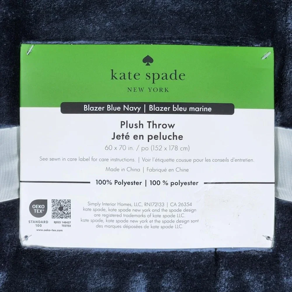Kate Spade New York Plush Throw Blanket Blazer Blue Navy 60x70 Soft Designer New